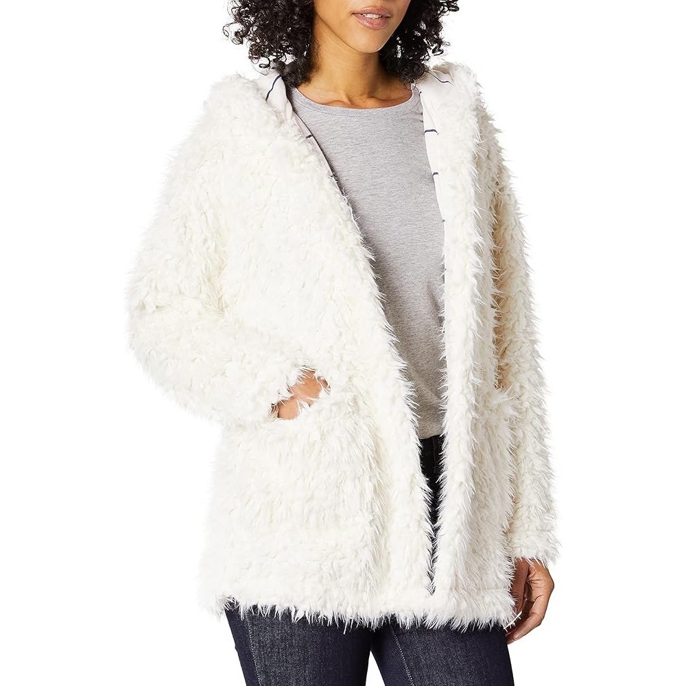 Splendid Cream Teddy Bear Hooded Faux Fur Coat Jacket 1X